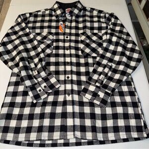 Dickies Shirt Mens Medium White Black Plaid Flannel Long Sleeve Button Up NWT